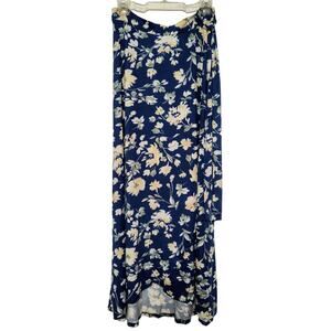 NWT DOUBLJU Floral Faux Wrap Maxi Skirt Size M Buttery Soft Blue Beach Resort